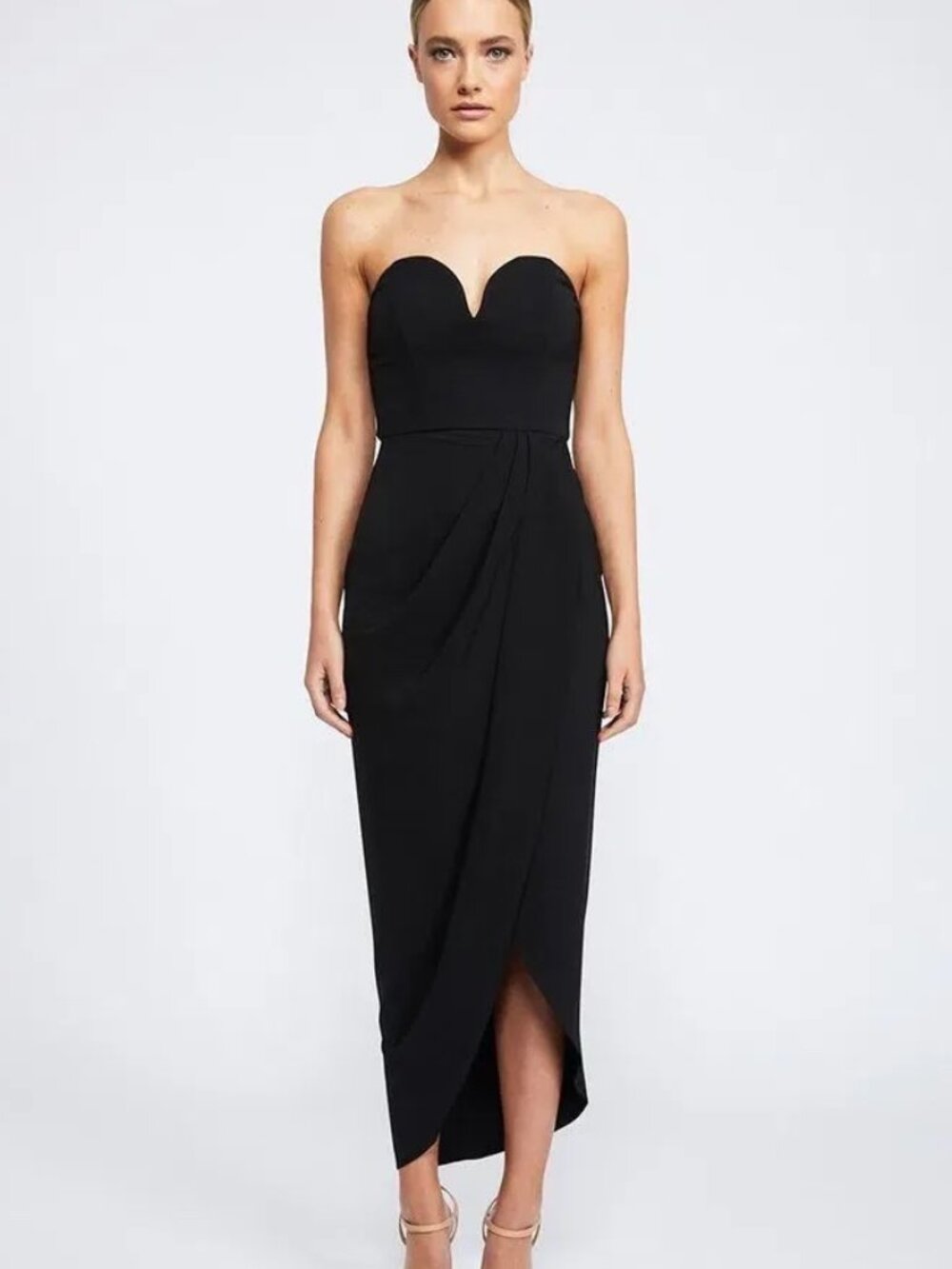 Shona Joy Core Strapless Draped Sweetheart Tulip Cocktail Dress - Black